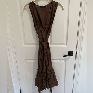 BCBGMAXAZRIA chocolate brown silk wrap formal dress size small